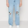 Pier One Distress On Knees - Relaxed Fit Jeans - Light Blue Denim
